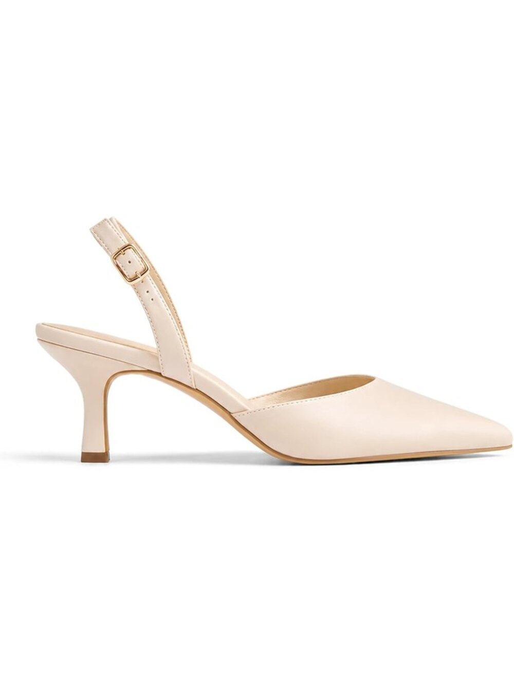 Women's Nude Faux Leather Closed Pointed Toe Pumps D’Orsay Slip on Kitten Heels